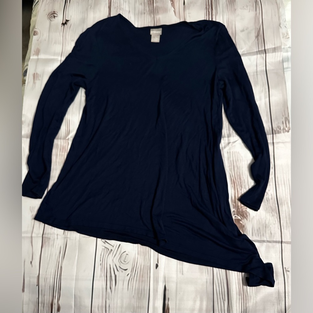 Chico's Navy Asymmetrical Long Sleeve Tunic Top US 8